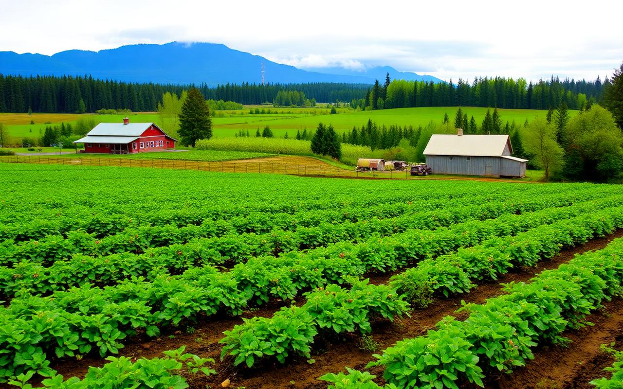 Abbotsford berry fields and farm buildings in the Fraser Valley