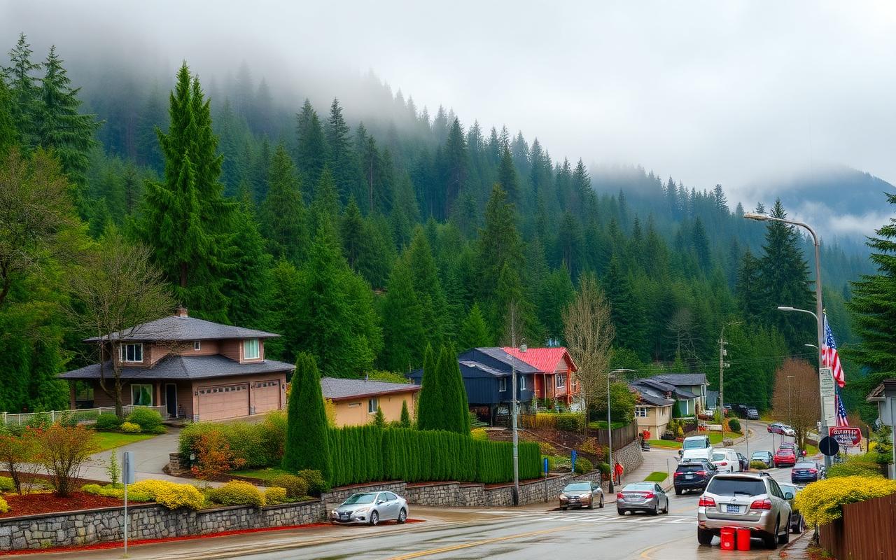 Coquitlam hillside homes below forested Coast Mountain slopes