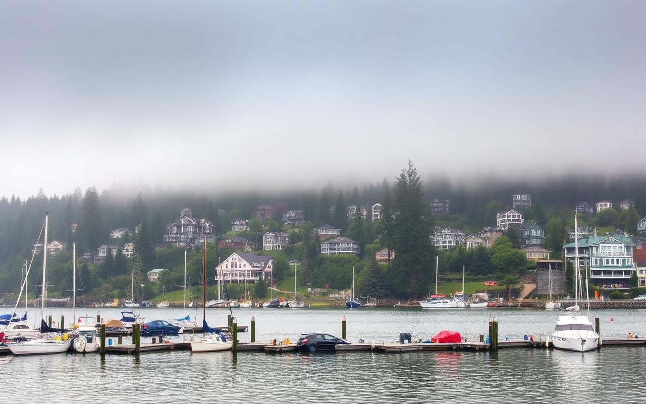 Port Moody homes on wooded slopes above Burrard Inlet